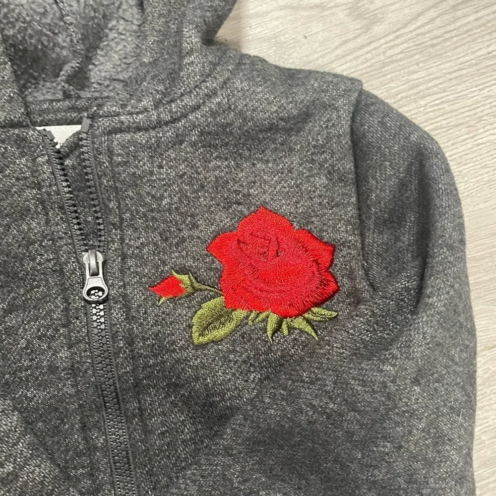 Hudson Jeans Kids Gray Hoodie with Red‎ Rose Embroidery